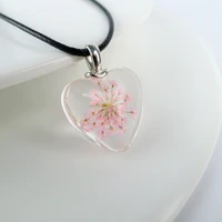 colorful dried flower loving heart glass pendants hand made long necklace for women lovers fy409