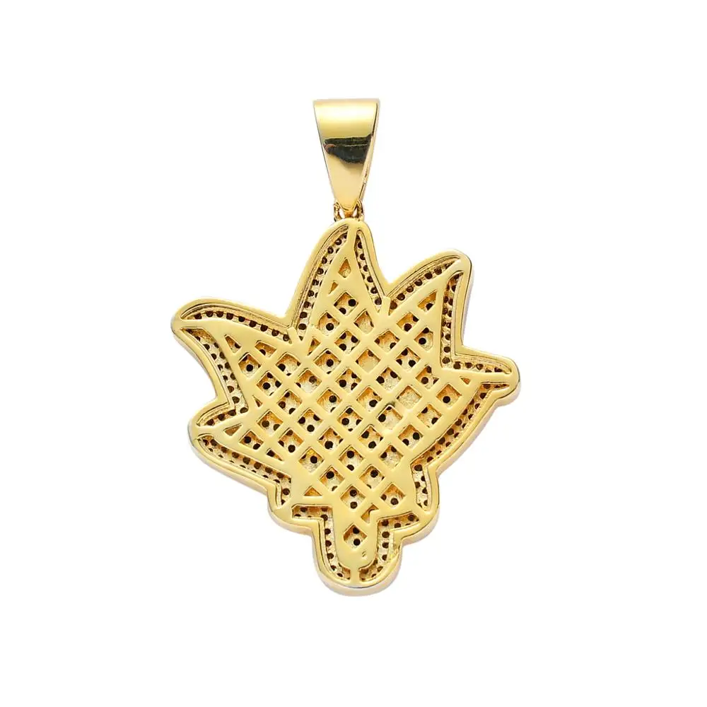 TOPHIPHOP Bling Iced Cubic Zirconia Green Maple Leaf Pendant Necklace Gold Brass Hiphop Jewelry Gifts for Men and Women | Украшения и