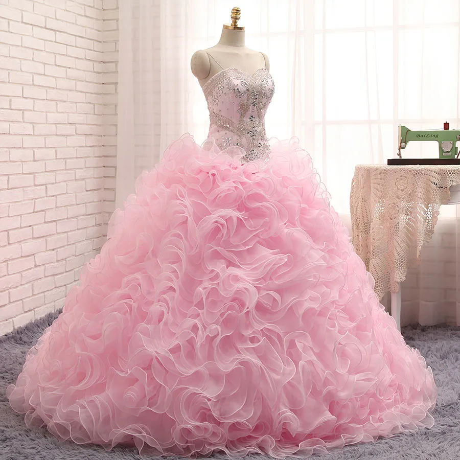 Романтический Розовый Кружевной Милая Съемные Юбки Quinceanera Платья Раффлед