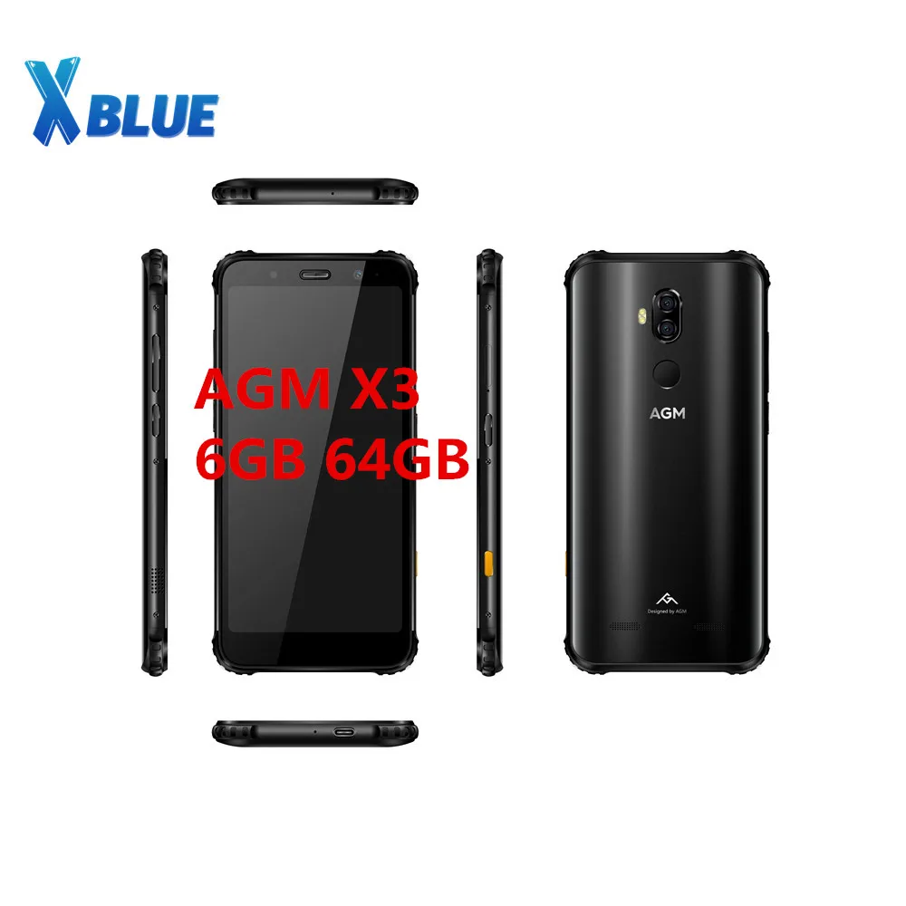 Black Прочный смартфон AGM X3, 6 ГБ, 64 ГБ, IP68, водонепроницаемый, Snapdragon 845, 5,99 дюймов, NFC, 12 Мп+ 24 МП, две sim-карты, 4100 мАч, отпечаток пальца, сотовый телефон - Цвет: Black