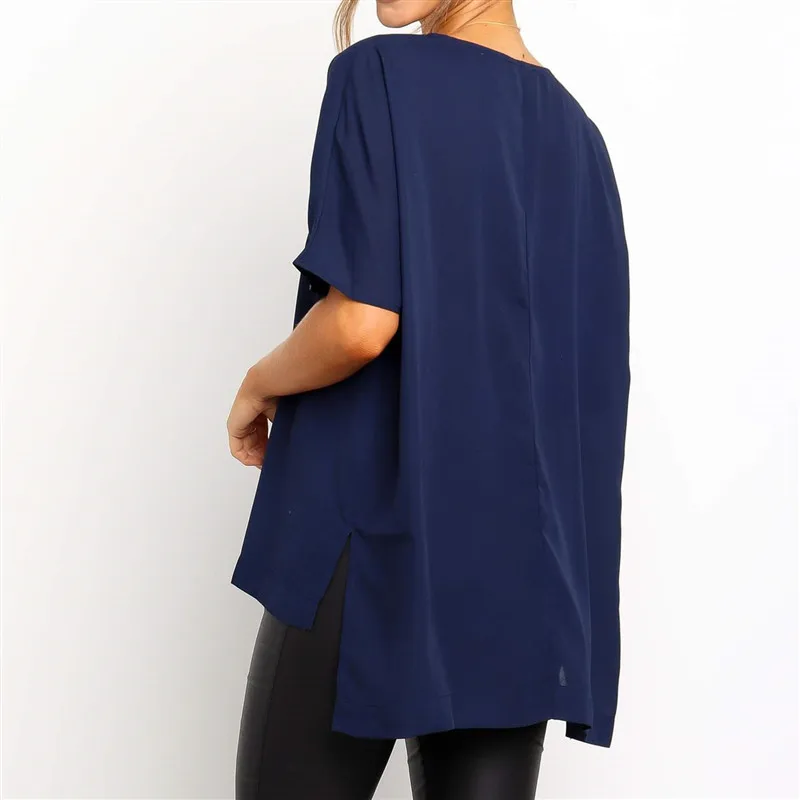 

European American Solid chiffon Womens T Shirts Short Sleeve Casual Basic Streetwear Pullovers Loose 2 T Shirt Ladies Tops Tees
