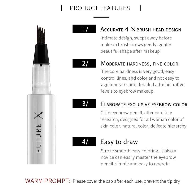 Microblading тату-ручка для бровей, водостойкая вилка, наконечник для бровей, чернильный карандаш, 4 головки, жидкий карандаш для бровей, макияж, блонд, коричневый цвет