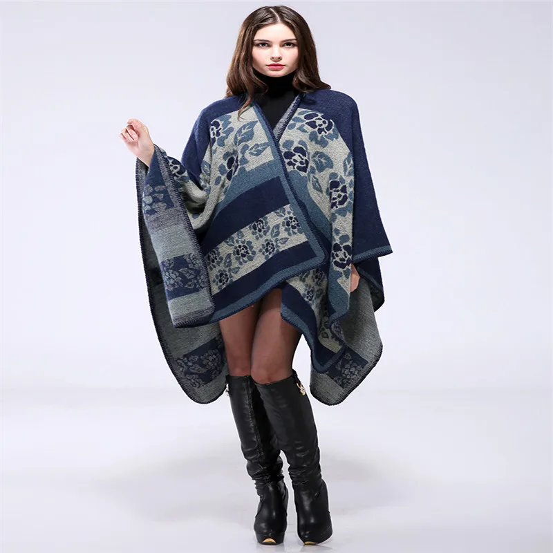 130*150 winter Thicken floral Cashmere Poncho shawl Women fashion Warm Ponchos And Capes coat female both sides Blanket scarf | Аксессуары