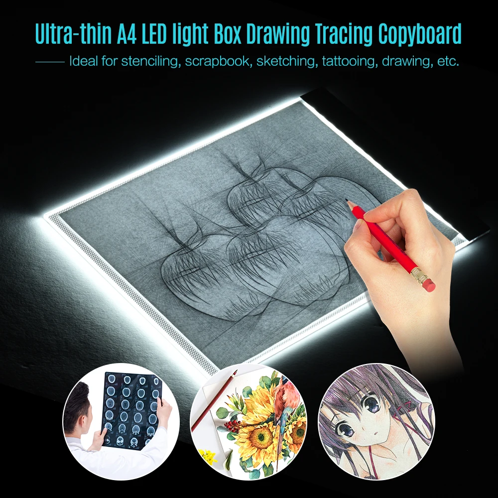 

A4 Size Ultra-thin LED Light Pad Box Painting Tracing Panel Copyboard USB Powered Stepless Adjustable Brightness
