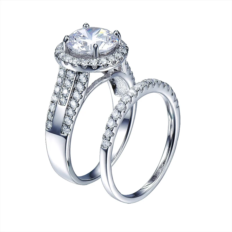 JQueen 3.45ct 925 пробы Серебряное кольцо набор Винтажное кольцо Круглый Белый топаз ювелирные изделия обручальные кольца для женщин s925 серебро
