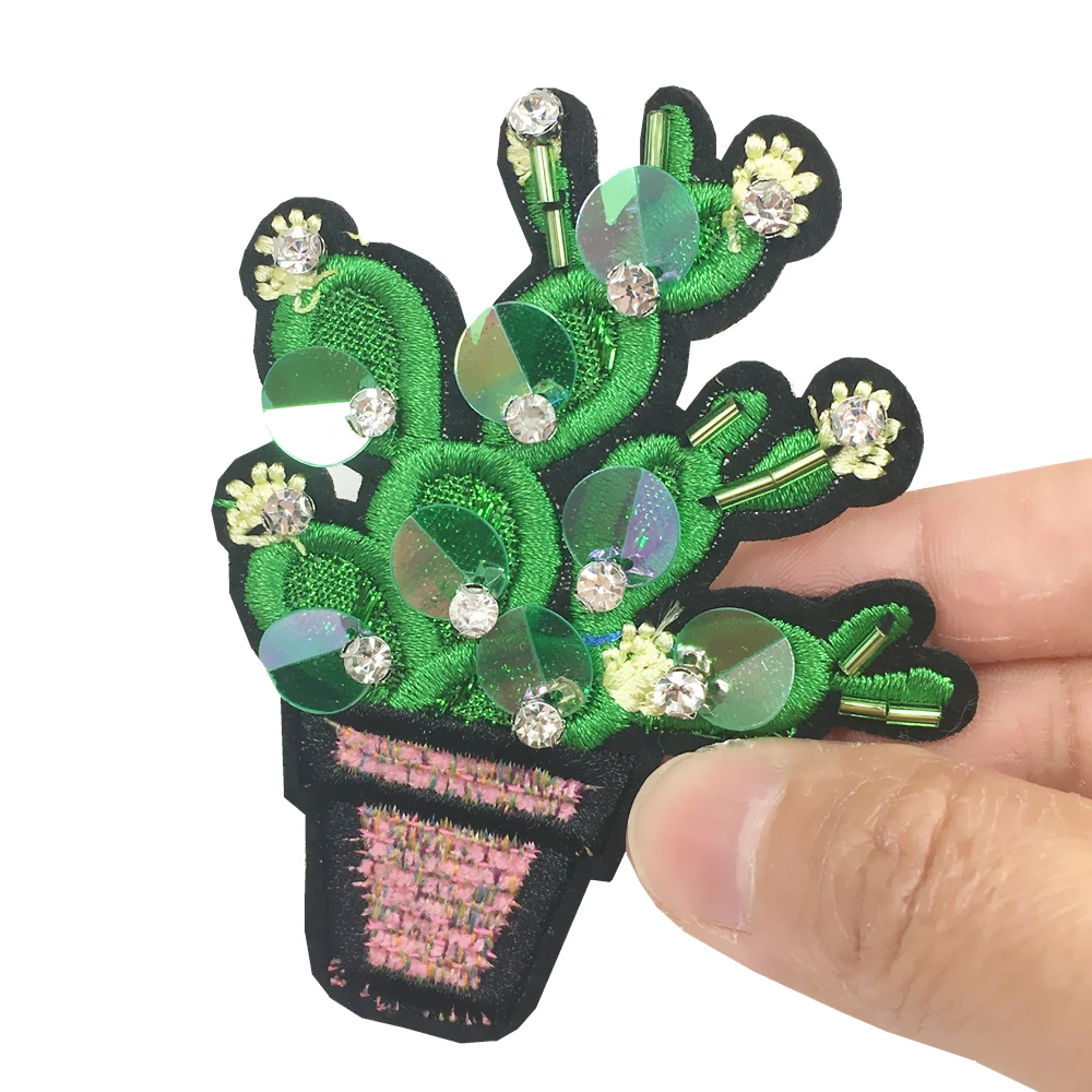 4 шт. пришитые на кактус блесток патч цветок аппликация бисером завод патчи для