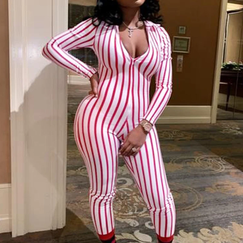 Спортивные комбинезоны в полоску с глубоким V-образным вырезом и молнией |