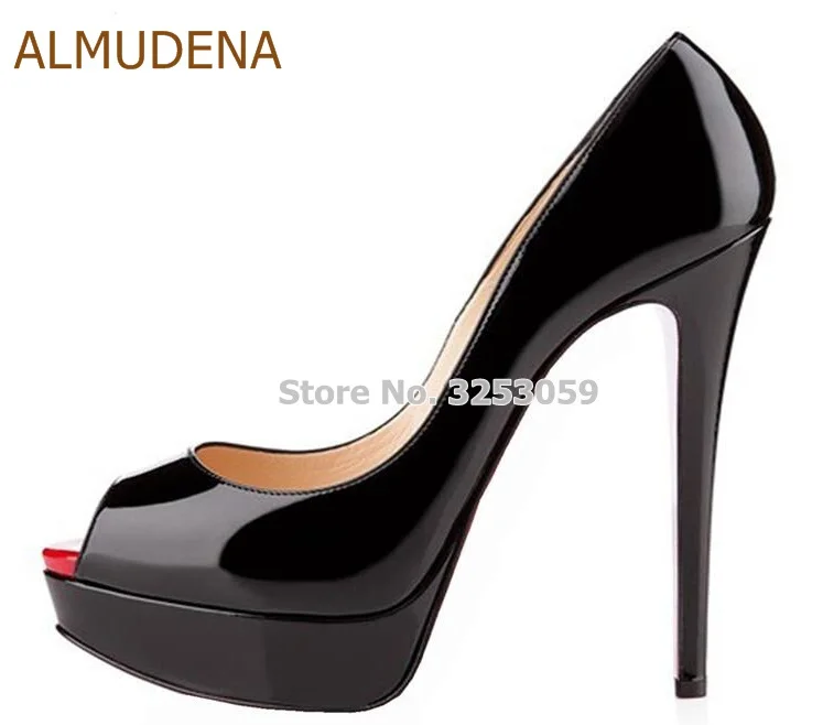 black ALMUDENA/Лидер продаж; черные лакированные туфли-лодочки телесного цвета; модельные туфли на платформе и каблуке-шпильке; туфли для торжеств с открытым носком; Прямая поставка; US10 - Цвет: black