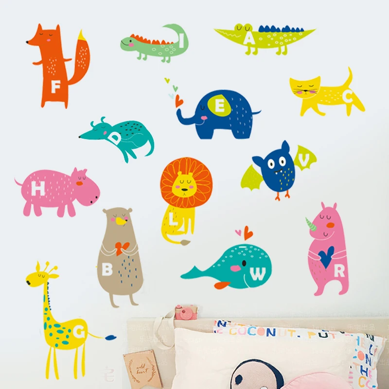 Наклейки на стену в виде животных с английским алфавитом декоративная роспись