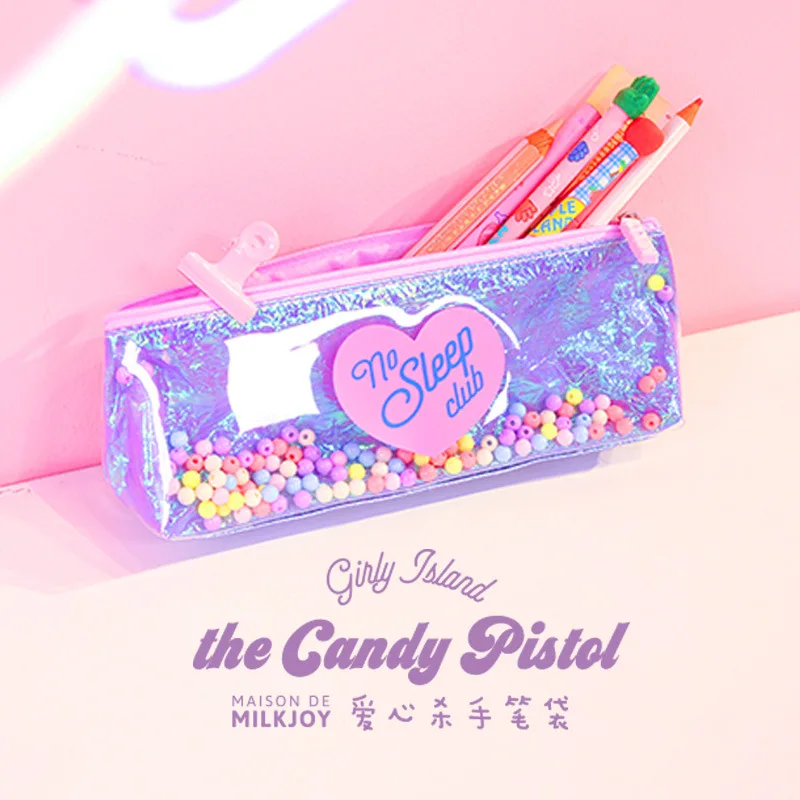Kawaii милые школьные Карандаш Чехол ПВХ стикерный принт уголовного Карандаш Чехол для девочек большой мешок ручки штрафы коробка канцелярских принадлежностей мешок