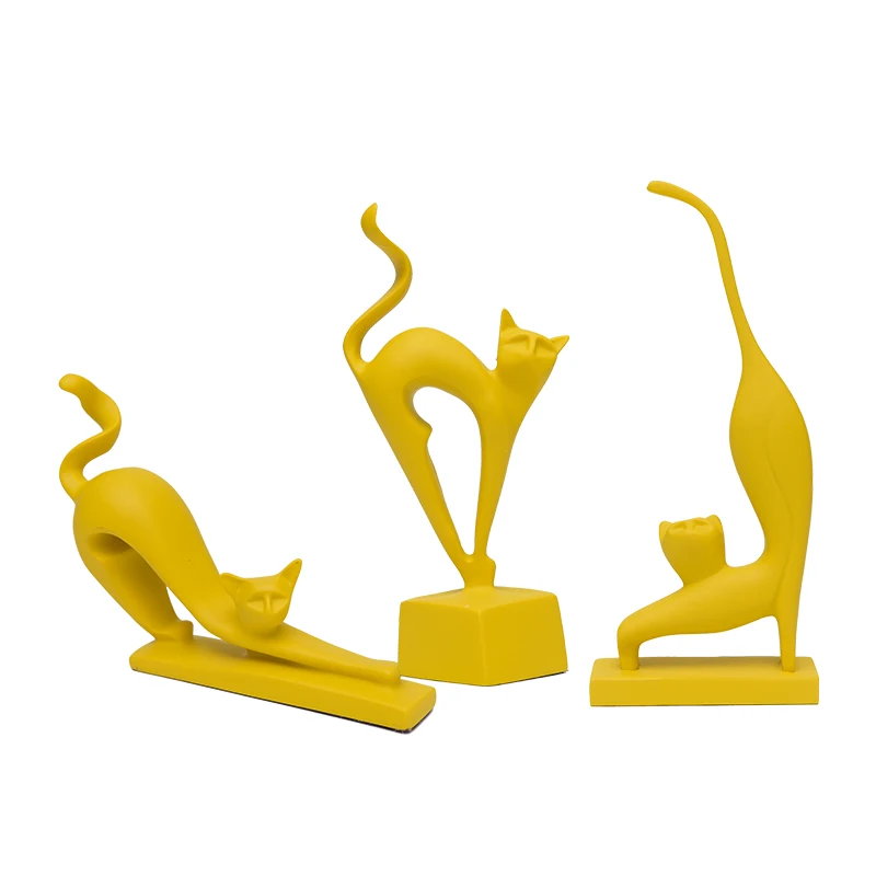 Каваи Желтый Смола котенок домашний декор ремесла абстрактные украшения комнаты