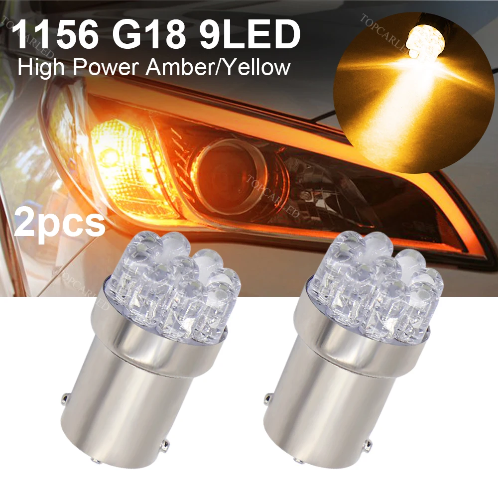2шт 1156 BA15S P21W светодиодный лампы G18 автомобильные 9 SMD автостайлинг янтарные желтые