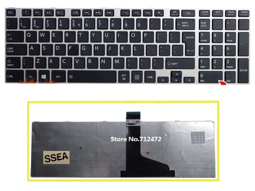 Клавиатура SSEA для ноутбука Toshiba Satellite C50 C55 C50D C50DT C55dt C55D с серебристой рамкой новая