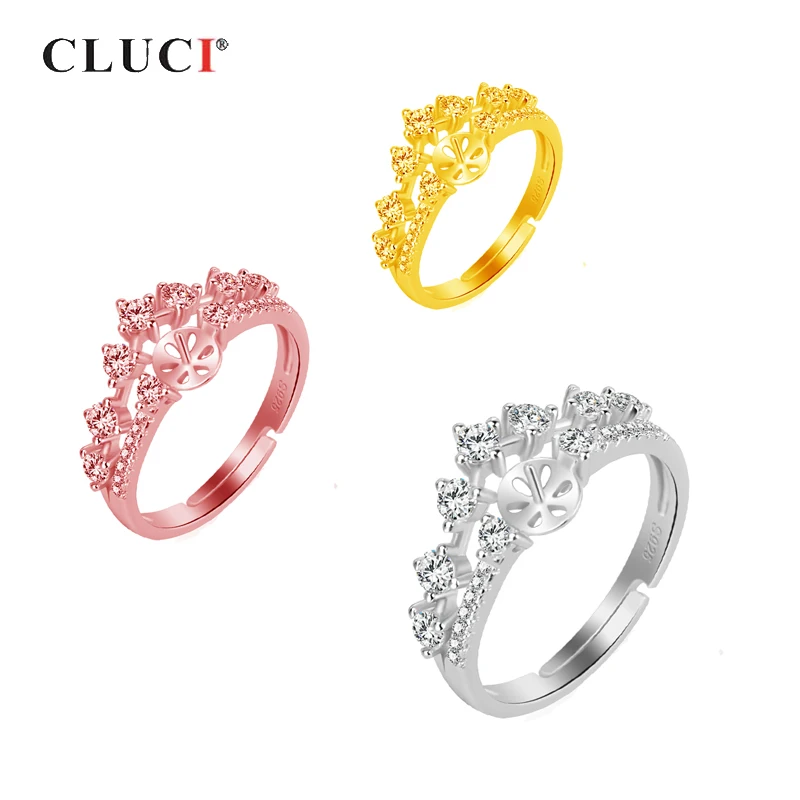 

CLUCI 925 Sterling Silver Crown Ring for Women Bride Bijoux Adjustable Wedding Crown Rings Jewelry Gifts For Women SR2134SB