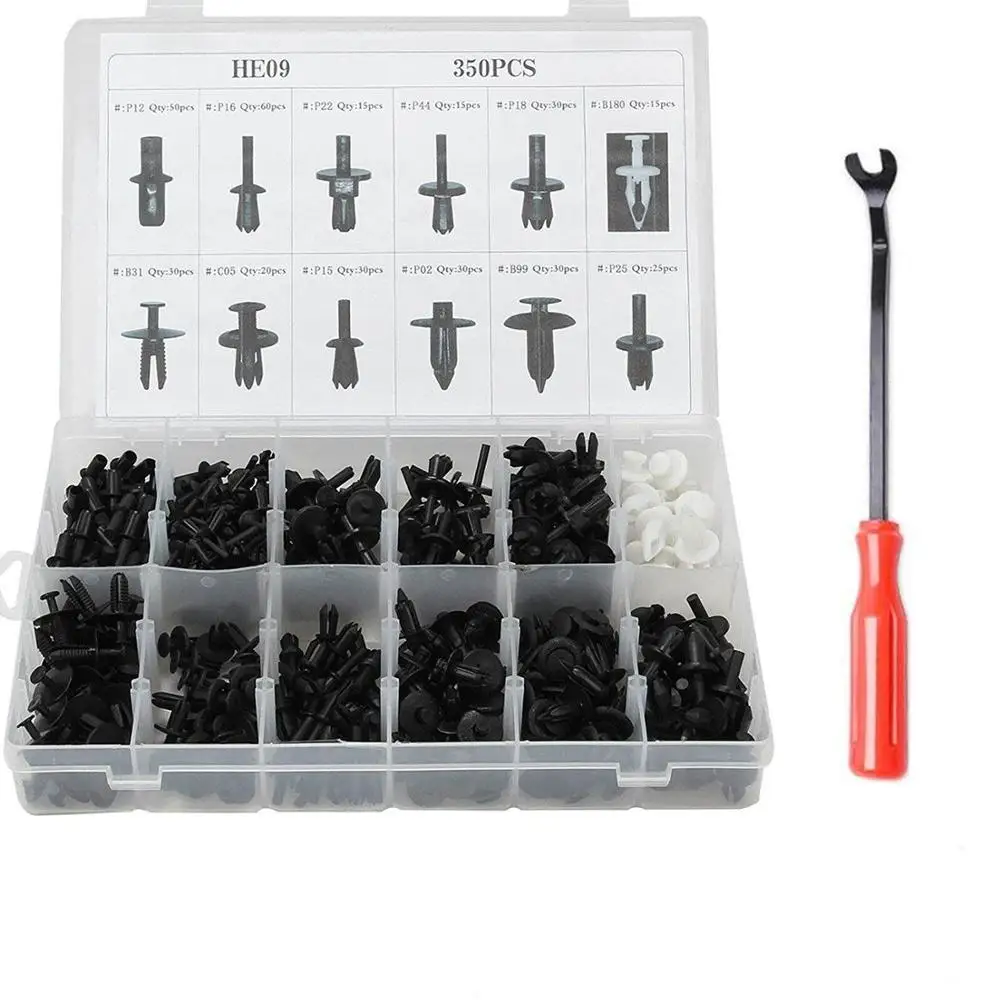 350pcs with tool 100/350/415 шт. автомобиль Push фиксатор булавки заклепки отделкой клип Панель литье застежка-молния с застежкой для удаления - Название цвета: 350pcs with tool