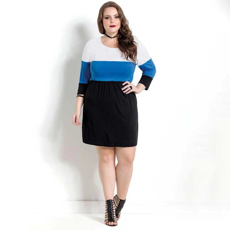 2018 плюс размер платья для женщин 4xl 5xl 6xl с длинным рукавом Миди платье полосатая