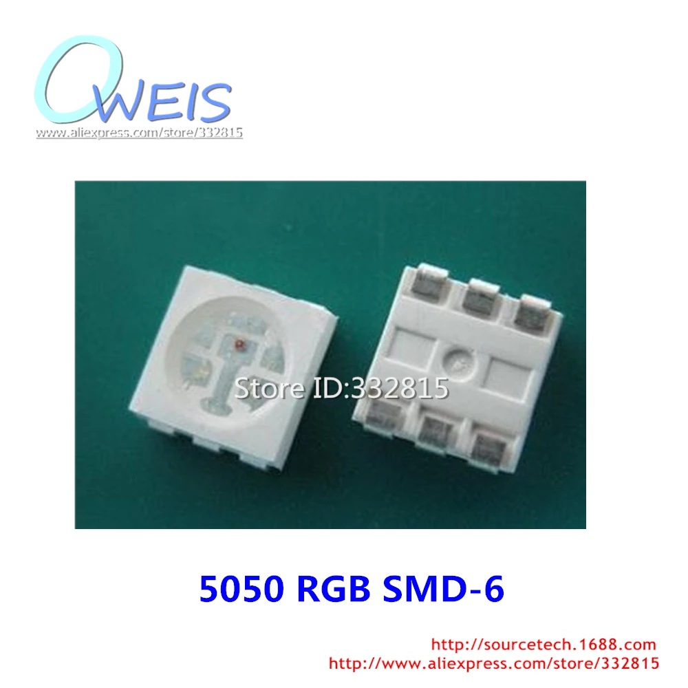

200PCS 5050 RGB LED SMD-6 6PIN 5.0x5.0 2.0-3.2V red blue green colorful Light beads Free shipping