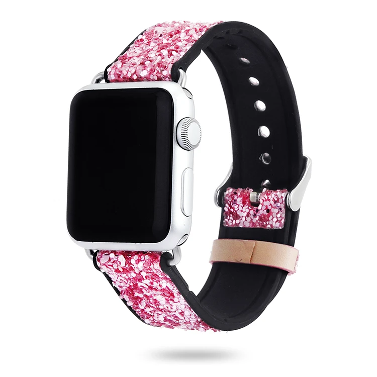 Блестящий силиконовый ремешок для Apple Watch Series 4 3 2 1 Роскошный Шикарный Браслет iWatch