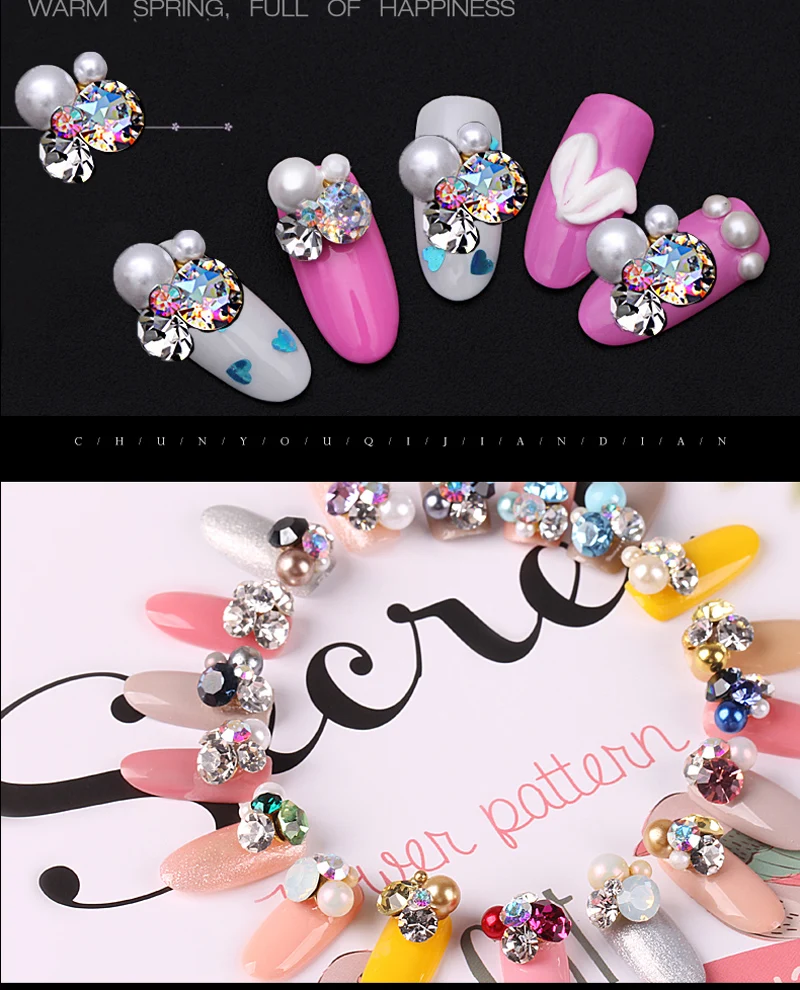 

100pcs/lot Japanese Luxury nail pearls jewelry decoration 3d alloy heap rhinestones diy nails alloy charms supplies JE206~221