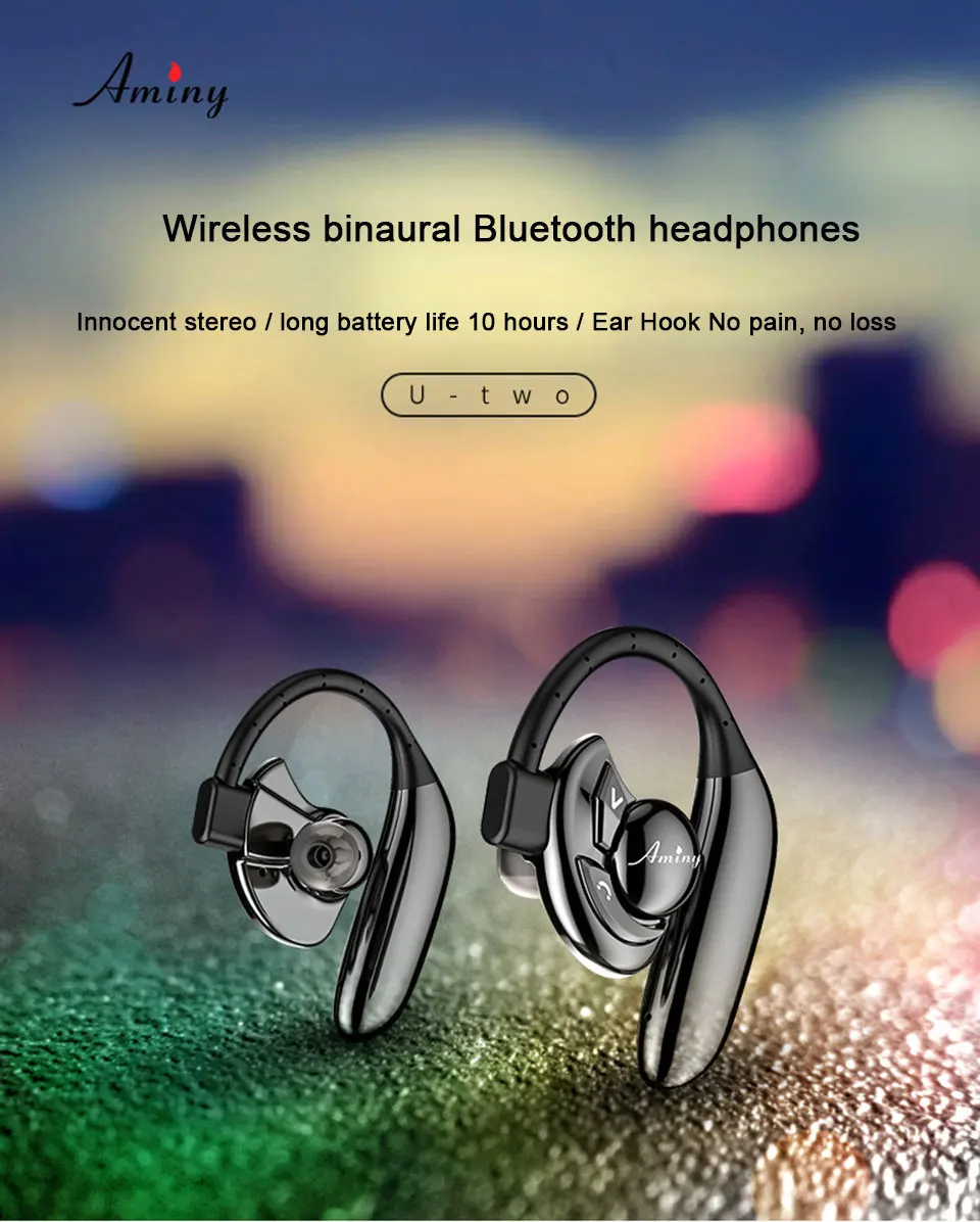 AMINY беспроводные Bluetooth наушники HD стерео наушники 10 часов батарея шумоподавление Гарнитура IPX6 устойчивое Беспроводные наушники