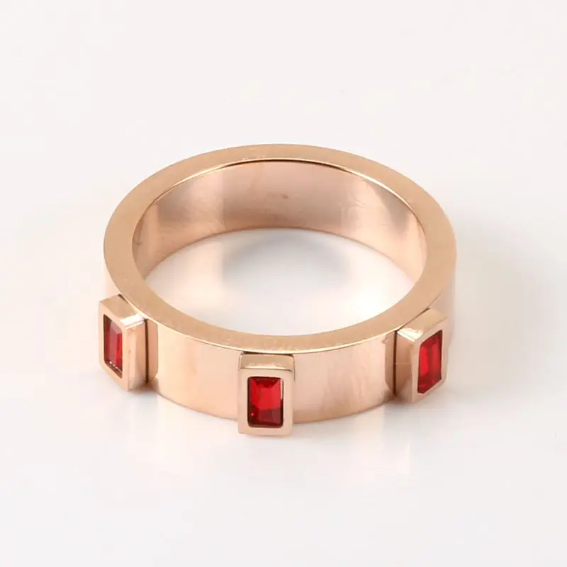 Rose Gold color Модный кубический цирконий, кольцо для женщин, мужчин, для свадебной вечеринки, классический, красный, зеленый, синий, кристалл, нержавеющая сталь, кольцо для пальцев, очаровательные ювелирные изделия - Цвет основного камня: Rose Gold color