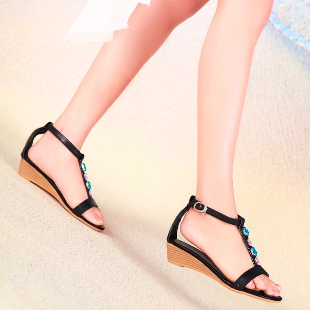 2014 new casual diamond slope with low-heeled leather sandals free shipping | Обувь