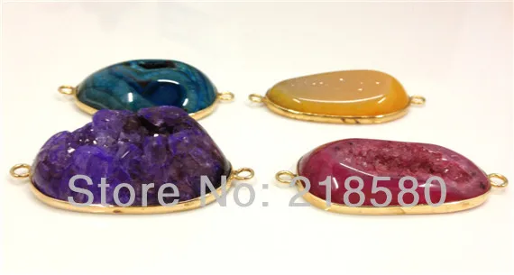 

H-DPB11 10pcs Mix Color Drusy Agat Stone Connector Druzy Pendant with Gold Bezel 36-45mm Long (RANDOM IN SHAPE)