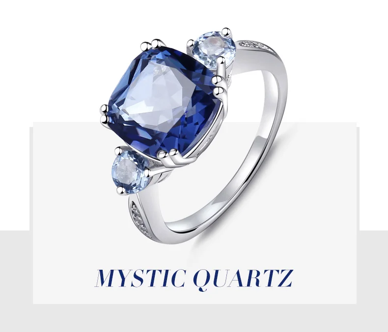 Gem's Ballet, 5.22Ct, натуральный иолит, голубой мистик, кварц, небесно-голубой топаз, драгоценный камень, кольцо для женщин, 925 пробы, серебро, хорошее ювелирное изделие