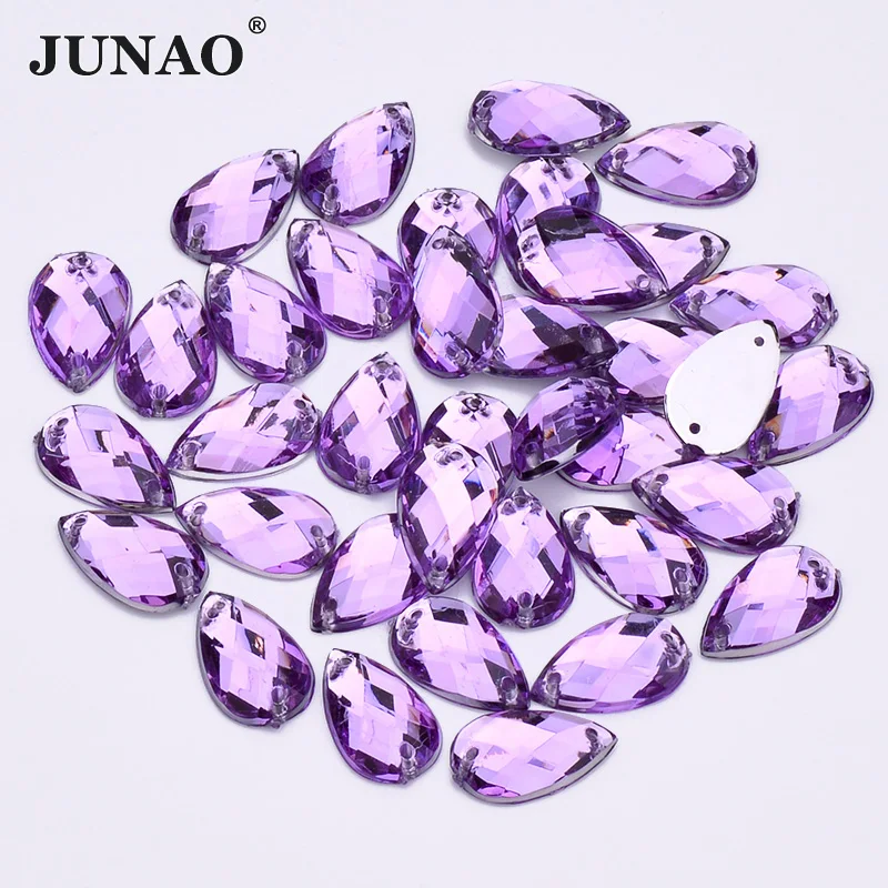 JUNAO 8x13mm 13x18mm Light Purple Crystal Sew On Acrylic Rhinestones Flat Back Stones Drop Strass Sewing for DIY Clothes | Дом и сад