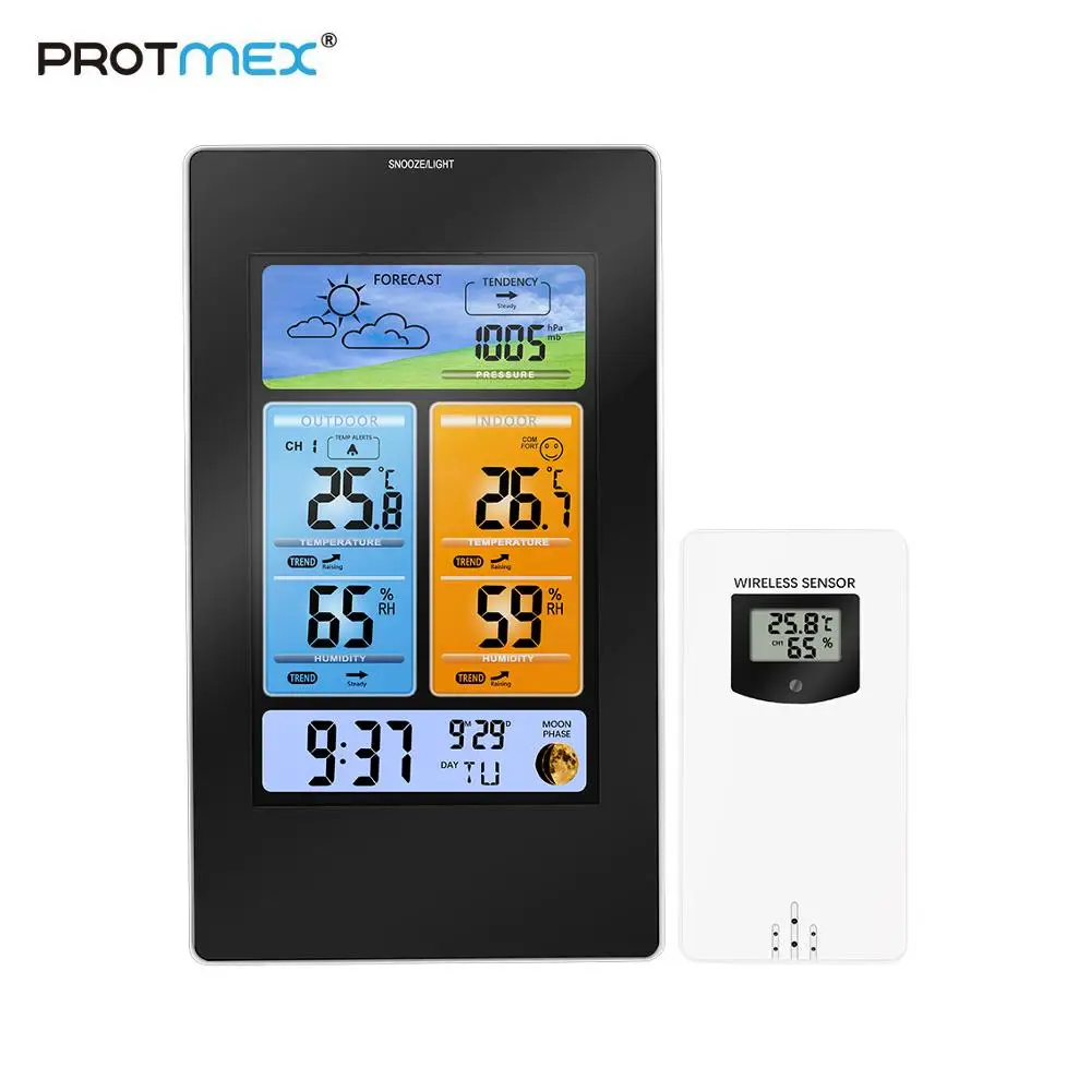 Беспроводная цветная метеостанция Protmex PT3374 ЖК дисплей будильник с