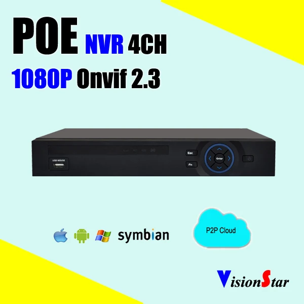 PoE NVR 4ch H.264 сети 1080 P ONVIF Рекордеры для видеонаблюдения ptz управления движением