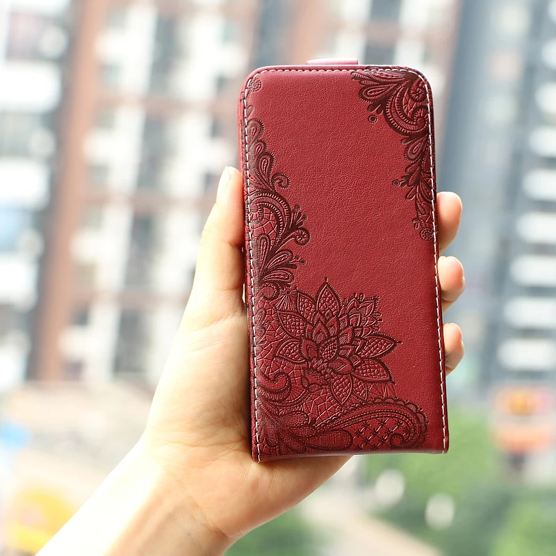 Винтажный деловой рельефный кожаный чехол-книжка с цветочным принтом и бабочкой