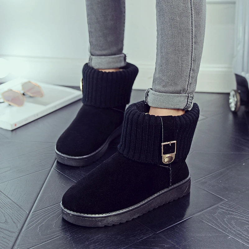 2018 new fashion Winter Women Snow Boots Ankle Buckle Strap Solid Platform Slip On Flats Casual Shoes 36-40 | Обувь