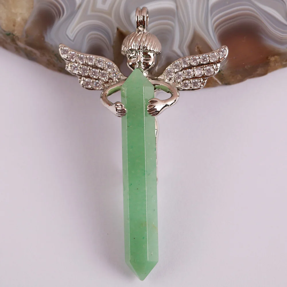 

Natural Green Aventurine Stone Bead GEM Pendant Lucky Angel Jewelry S3017