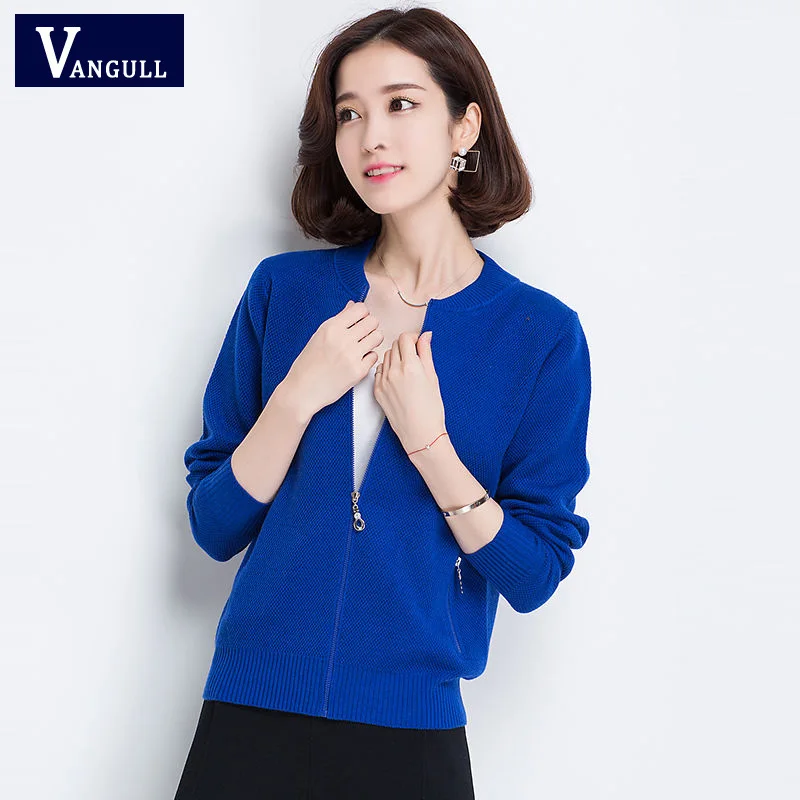 VANGULL 2019 Autumn Winter New Casual Women Knitting Sweater Cardigans zipper solid O-neck Long Sleeve Short sweater Outerwear |