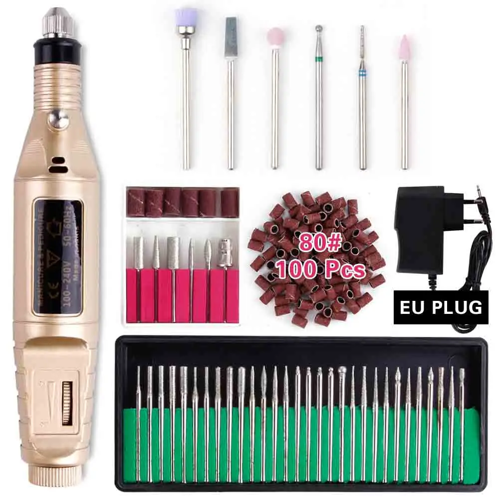 Set 1 EU Plug Профессиональный электрический сверлильный станок для ногтей, инструменты для маникюра, керамические сверла для кутикулы, роторные сверла для удаления напильников, оборудование для дизайна ногтей - Цвет: Set 1 EU Plug