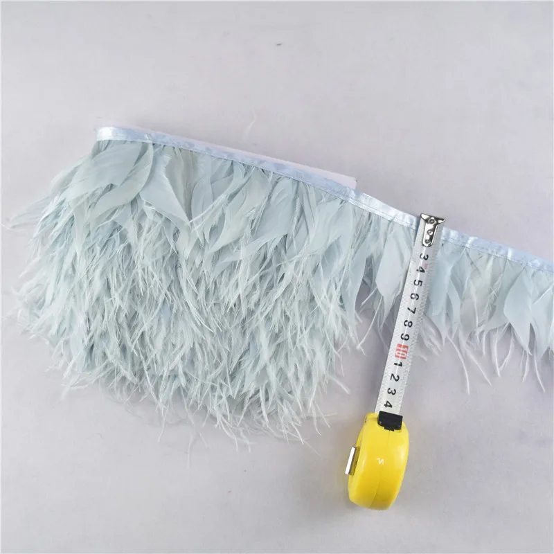 Light Blue 10 метров кожа розовый страусиные перья гусиное перо для рукоделия 8-12 см перья отделка Лента юбка/бахрома/платье/костюм Шлейфы - Цвет: Light Blue