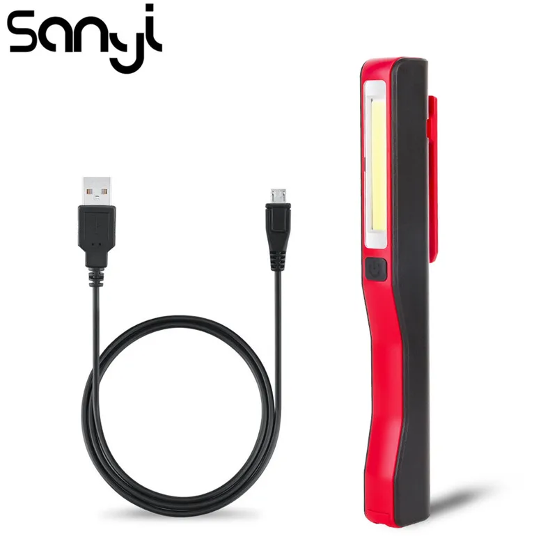 

SANYI COB LED Magnetic Pen Flashlight Work Inspection Handy Hook Light USB Rechargeable Rotation Clip Portable Mini Torch