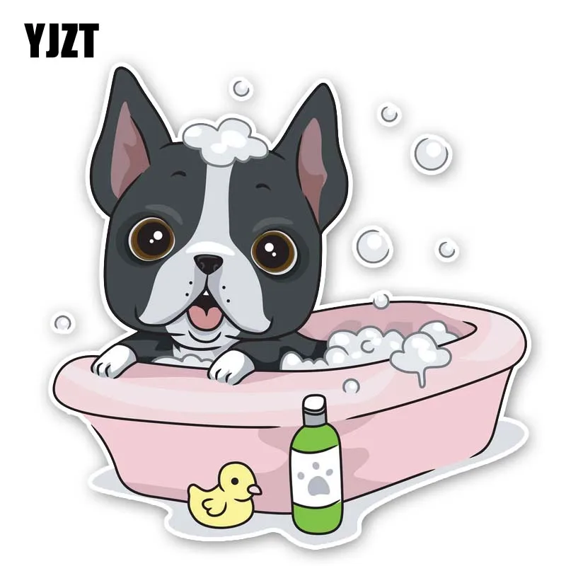 

YJZT 13.2CM*13.3CM A Puppy Bathed In A Bathtub Car Sticke PVC Decal 12-300242