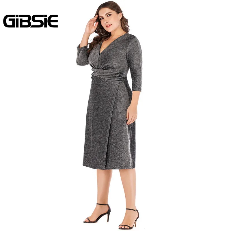 Платье GIBSIE 6XL 5XL 4XL женское сексуальное элегантное вечернее с рукавом 3/4 и