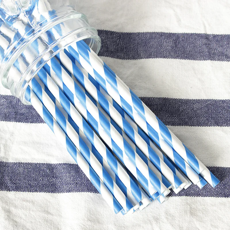 

25pcs Blue Striped Design Paper Drinking Straws Creative Drinking Tubes Wedding Party Decorations