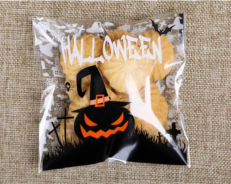 100 шт Хэллоуин Тыква метла призрак пластиковый пакет конфеты печенья упаковка
