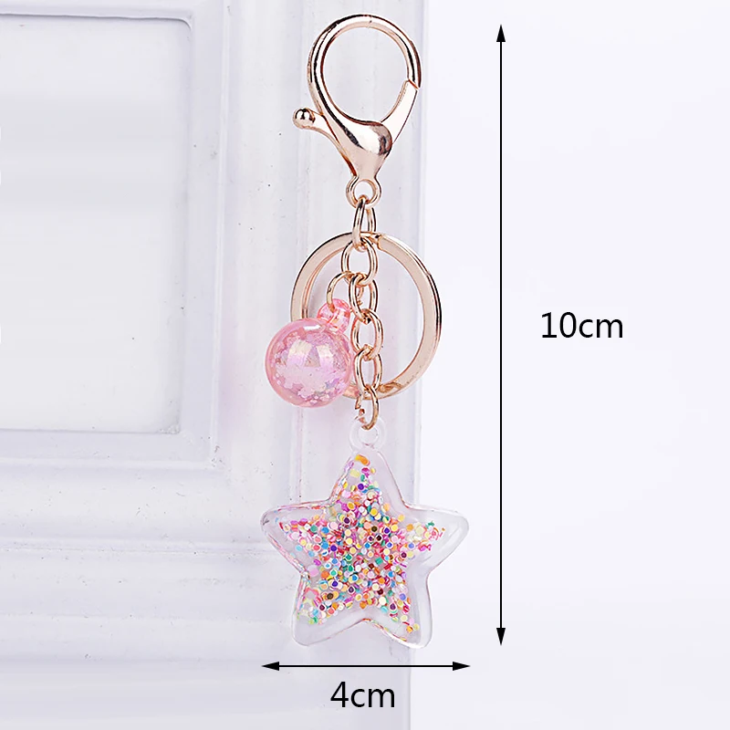 Fashion Five-Pointed Star Acrylic Move Sequin Pentagram Keychain Girl Backpack Pendant Key Ring Girlfriend Couple Gift | Украшения и