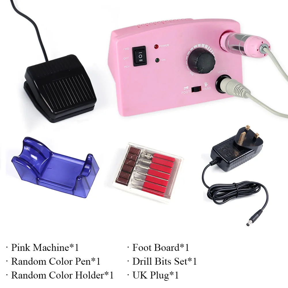 Pink Set UK 30000 об/мин набор для сверления ногтей, Электрический станок, профессиональный Фрезерный резак, инструмент для удаления лака и маникюра, аксессуары для ногтей LADR402 - Цвет: Pink Set UK