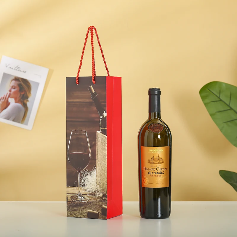 Бумажный винный мешок с принтом для одной переноски на 2 бутылки