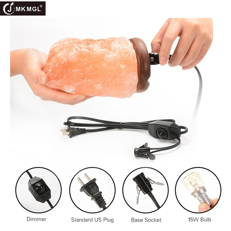 Jmkmgl Гималайский Природный рок-соляная лампа 1.5-2 кг очистки воздуха с диммер