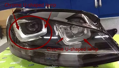 Chrome U-shaped lamp CESHUNZAI U Модель галогенные обновления ксеноновые фары 10 до 14 контактный разъем адаптера для VW Golf MK7 - Название цвета: Chrome U-shaped lamp