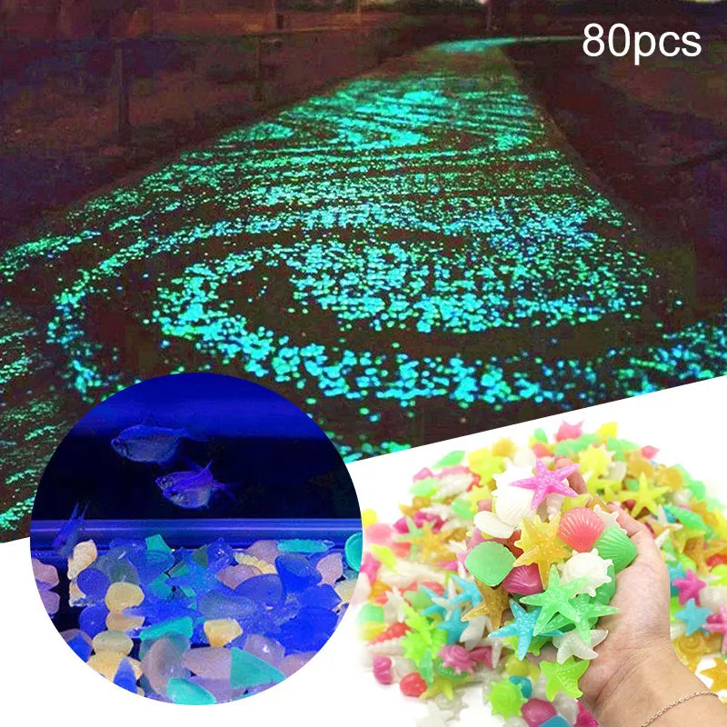 80 шт./лот светится в темноте искусственные светящиеся поддельные камушки морские