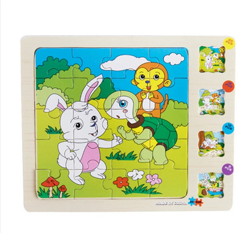 ZMP091-4 Multilayer Story Puzzle Wooden Baby Cognition Puzzles Montessori Wood Animal Puzzle For Children Jigsaw Education Toy Kid Puzzle - Color: ZMP091-4