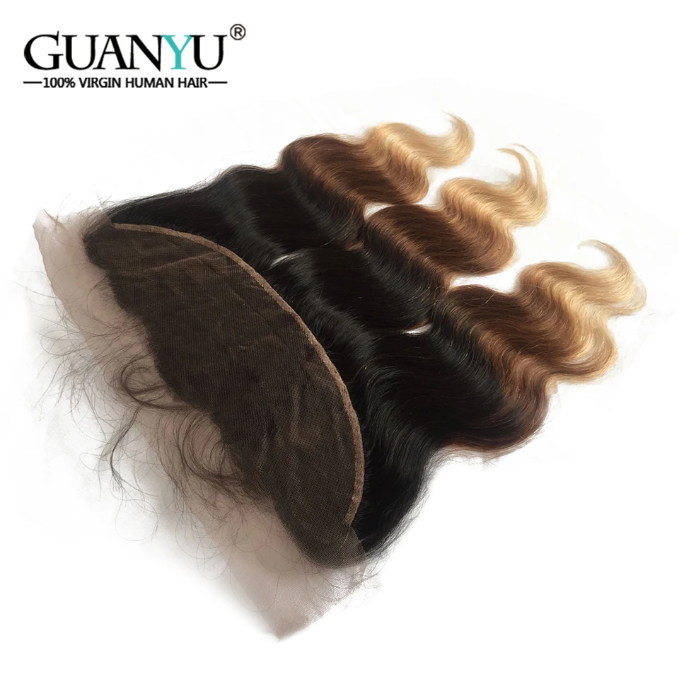 Guanyuhair 3 Bundles 1b/4/27 Ombre Peruvian Body Wave Human Hair Bundle With Frontal Closure Remy Honey Blonde Weave | Шиньоны и парики